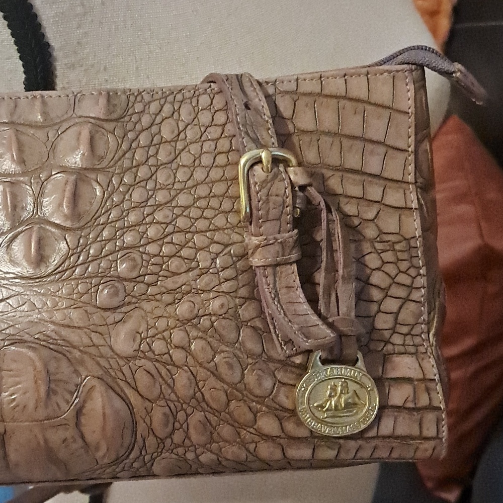 Brahmin Toasted Almond Melanie Handbag Croc Embossed Leather Shoulder Bag Preown - Picture 4 of 10